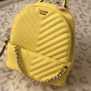 Lemon yellow Victoria’s Secret mini/baby backpack w/ gold chain strap detail